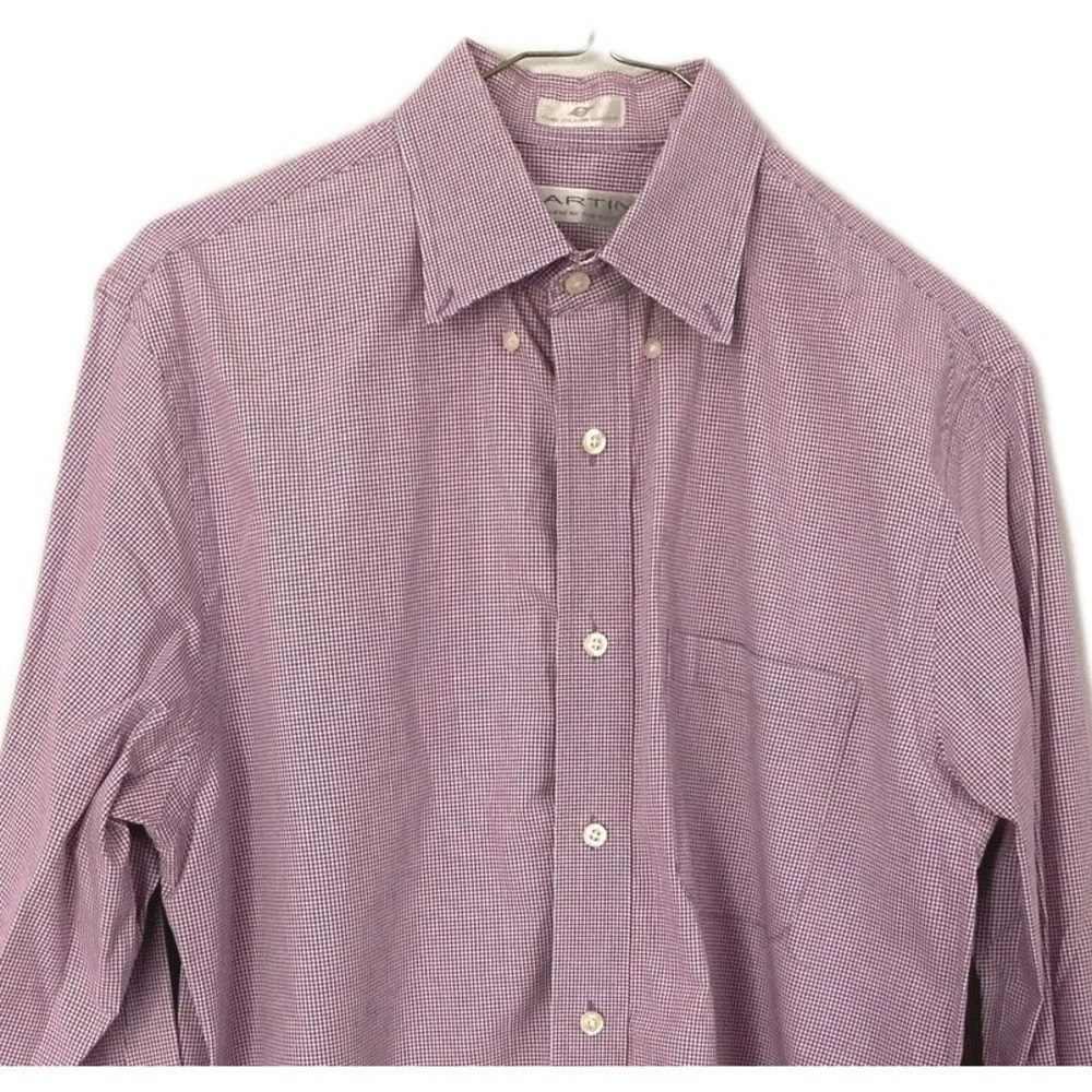 Martin Shirt Men M Purple Check Plaid Cotton Button Dn Long Sleeve Pocket Casual